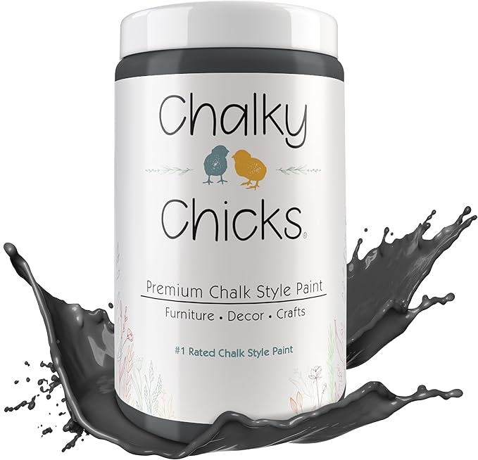 Chalky Chicks All-in-One Chalk Paint for Furniture or Cabinet -32Fl Oz-Matte Finish Gun Metal Gray (Dark Gray) for Metal, Wood Furniture Paint - No Sanding All-in-One for Home Decor & Crafts, USA Made