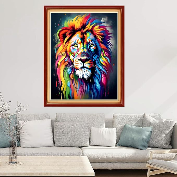Joyhoor Cross Stitch Kits for Beginners Stamped Cross-Stitch Supplies Needlework preprint Embroidery Kits for Adults DIY Needlepoint Kits Embroidery Patterns 11CT-Colorful Lion 16x20 inchs