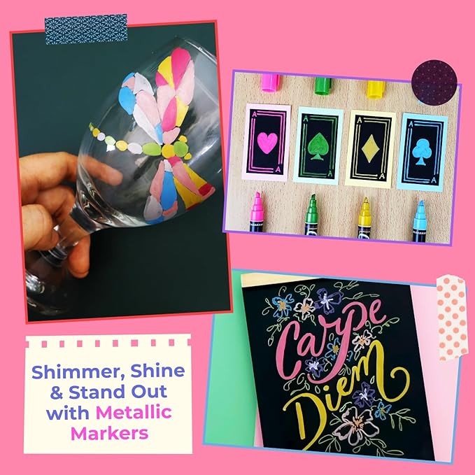 Fine Tip Chalk Markers - Pack of 40 (Neon, Classic & Metallic) Chalk Pens - For Chalkboard, Blackboard, Window, Labels, Bistro, Glass - Wet Wipe Erasable - 3mm Reversible Tip
