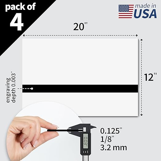 Trotec TroLase | 12"x20"x1/8", 4 Pcs | White/Black | 2 Ply | Modified Acrylic | Laser Engraving Double Color Plastic Sheet | Engraving Blanks for Laser, Saw, Guillotine | Made in USA