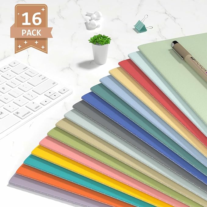 Oucaru Journaling Notebooks A5 Notebook college Blank Sketch Book 16 Pack Small Kraft Notebooks Bulk 8.3x5.5 Inches, 16 Colors Drawing Notebook Soft Cover Steno Pads School Supplies