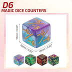 uxcell 24Pcs Magic Dice Counters, Acrylic D6 Life Token Dice Set with Pouch for Standard Cards Gaming Accessories, Red & Black, Green & Black, Green & Purple, Blue & Purple