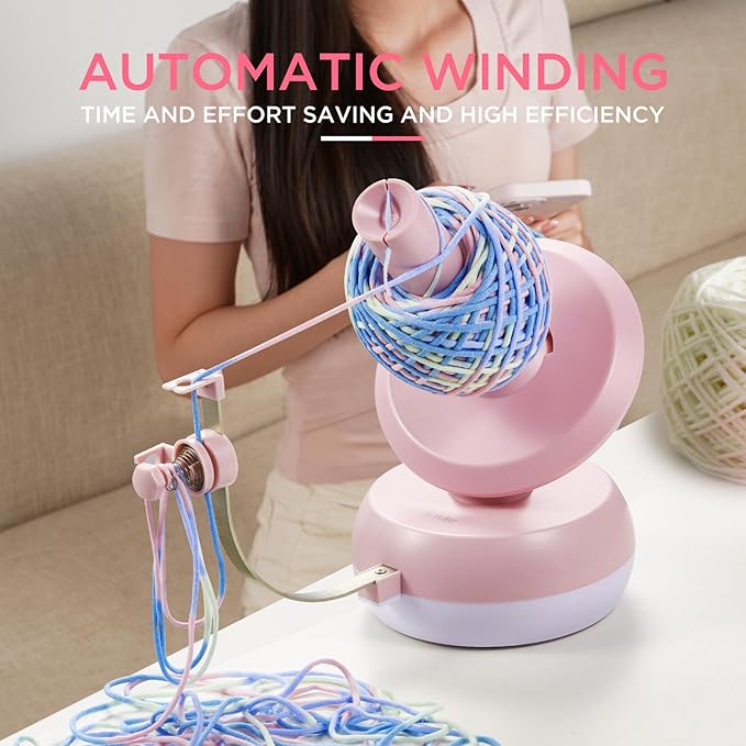 Yarn Winder for Crocheting, 10oz Large Capacity Electric Yarn Ball Winder with Strong Tension Stepless Speed, Automatic Yarn Cake Winder, Helper for Knitting Lovers, Pink