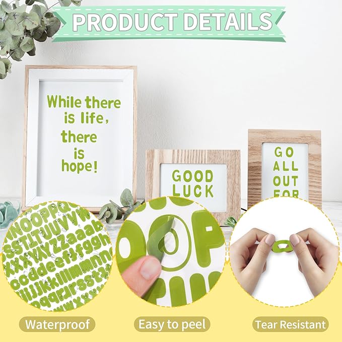 Alphabet Stickers, 1"Inch 12 Sheets Self-Adhesive Green Vinyl Letter Stickers for Mailbox Numbers, Bulletin Boards, Classroom & Home Decor