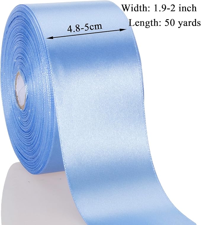 2 Inch Sky Blue Solid Satin Ribbon, 50 Yards Craft Fabric Ribbon for Gift Wrapping Floral Bouquets Wedding Party Decoration