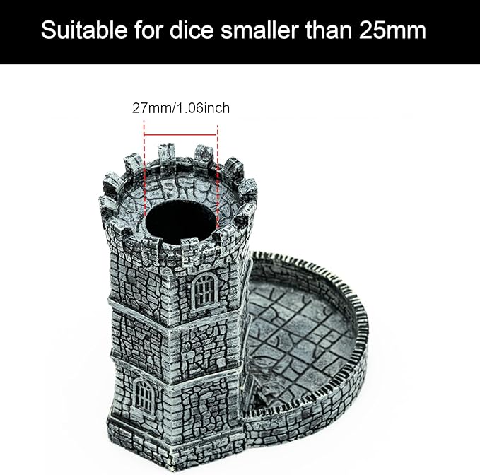 Dice Tower D&D Castle Dice Rolling Tower for Role Playing Game | Easy Roller Perfect for DND Tabletop Game and RPG (Grey)