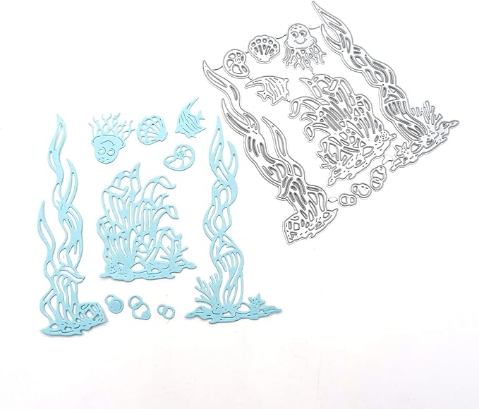 Metal Sea Grass Seaweed Coral Tropical Fish Cutting Dies,Jellyfish Shell Fish Conch Ocean Die Cuts Summer Embossing Stencils Template Mould for Card Scrapbooking and DIY Craft Album Paper Card Decor