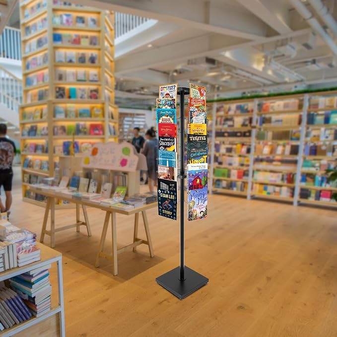 36 Pockets-360°Rotating Magazine Rack Holder Floor Comic Book Brochure Display Stand Flyer Storage Pamphlet Catalog Literature Organizer for Retail Store, Malls, Office, Trade Show Exhibition