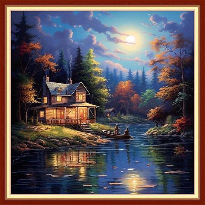 Foxdiviy Stamped Cross Stitch Kits Full Range of Embroidery Needlework Starter Kits for Beginners Adults 11CT Embroidery Patterns Art Crafts DIY Needlepoint Kits-Beautiful Night Scenery 18x18 inch