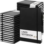 Aodaer 30 Set Lined Notebook Journals with Pens A5 Notebooks 100 GSM College Ruled Hardcover Notebook PU Leather Notepad with Pen Holder for Office School, 5.7 x 8.3 Inches, Black