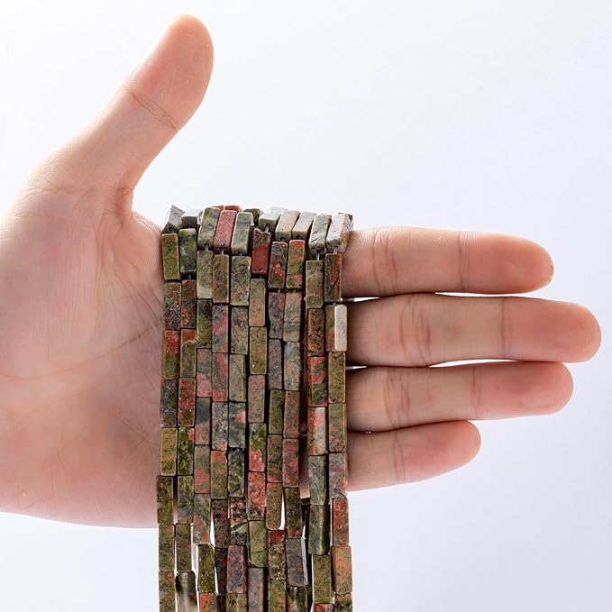 Natural Unakite Rectangle Tube Beads 4x13mm 38cm/str Loose Semi Gemstone Stone Beads for Making Bracelets Necklace Earrings