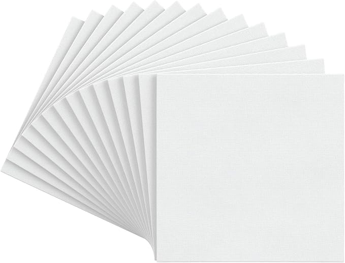 ARTEZA Canvas Boards for Painting, 10 x 10 Inches, Pack of 14, Blank White Square Canvas Panels for Acrylic, Oil and Gouache Painting