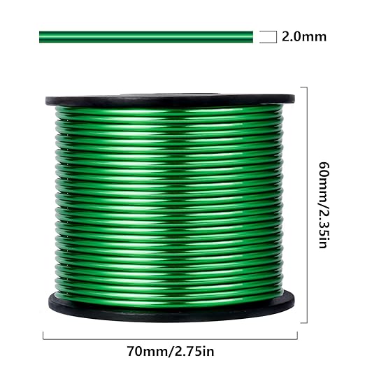 Aluminum Craft Wire, 95 Feet 2.0mm/ 14 Gauge Green Bendable Soft Metal Aluminum Wire Roll Bulk for DIY Crafts Sculpting Jewelry Making