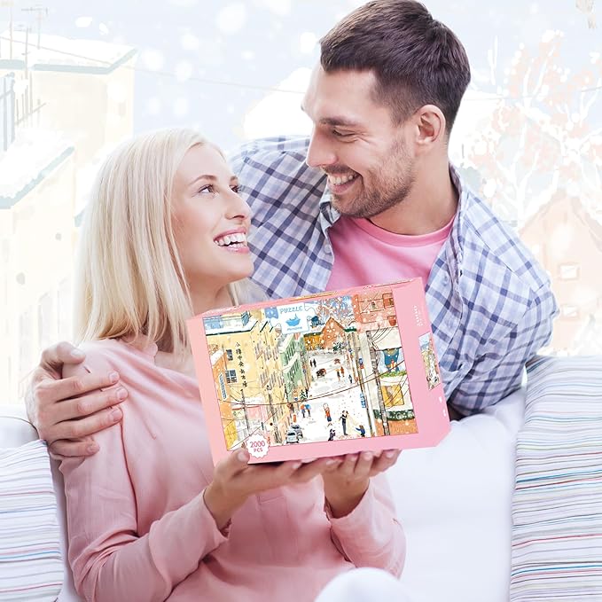 MOMIBOOK Puzzles for Adults 2000s Piece Jigsaw Puzzles of Otaru's Love Letter, Painting Image Winter Snow Twon Difficult Challenging Hard Impossible Puzzle Unique Funny Christmas Birthday Gifts