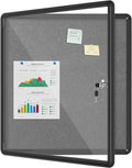 28"x26" Enclosed Bulletin Board, Lockable Weather-Resistant Aluminum Cork Noticeboard for School & Office, Black Frame w/Grey Flet
