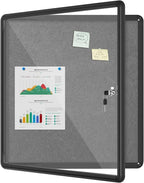 28"x26" Enclosed Bulletin Board, Lockable Weather-Resistant Aluminum Cork Noticeboard for School & Office, Black Frame w/Grey Flet
