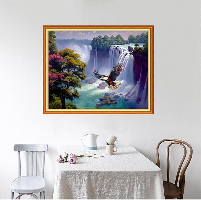 Foxhool Beginners Cross Stitch Kits Stamped Full Range of Embroidery Kits for Adults DIY Cross Stitches kit Embroidery Patterns for Needlepoint kit-Eagle Falls 16x20 inch