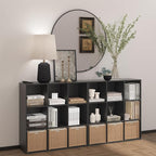 Wooden 9 Cube Storage Organizer with Closed Back Panel,Black Cube Shelf Heavy Duty Cubby Storage Organizer with Compartments for Living,Display Shelf,Bookshelf