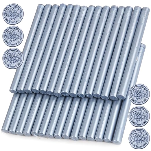 Gray Blue Wax Seal Sticks, 30pcs Sealing Wax Sticks, HOSEALING Glue Gun Wax Seal Sticks for Wax Seal Stamp, Premium Sealing Wax for Wedding Invitations, Letter, Envelope (Mini Size)