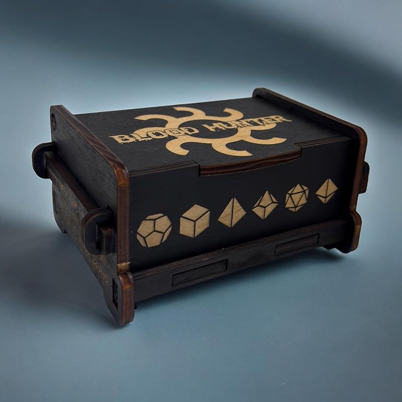 Dice Box - BLACK - 6x4x3 Also holds jewelry and great for desks and desk top items (Blood Hunter)