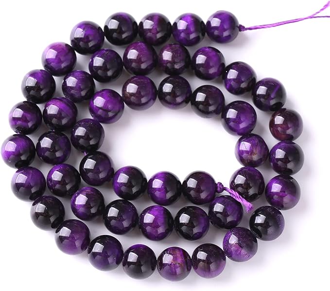 12mm 32pcs A+ Natural Purple Tiger Eye Stone Beads Round Spacer Loose Beads for Jewelry Making DIY Bracelet Necklace 15" Inch