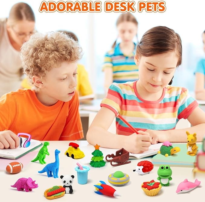 40 Pcs Animal Erasers Desk Pet for Kids 3D Puzzle Pencil Eraser Treasure Box Toy for Classroom School Prize Kids Party Favors Back to School Supplies Easter Egg Fillers Goodie Bag Stuffers Gift