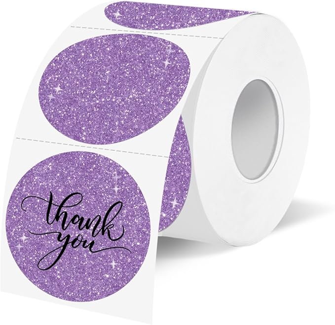 1.5" Holographic Direct Thermal Label Stickers, Round Printable Thermal Printer Sticker Labels for Gift Wrapping, Self-Adhesive- Glitter Purple