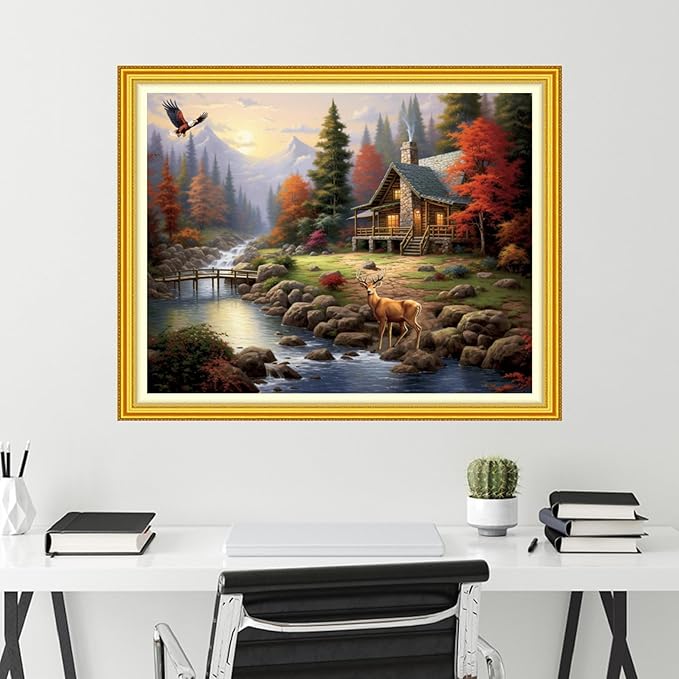 Funchey Stamped Cross Stitch Kits, DIY Cross Stitch Pattern for Adults Beginners Needlepoint Kits Embroidery Kit Arts and Crafts 11CT-Country Villa 16x20 inch