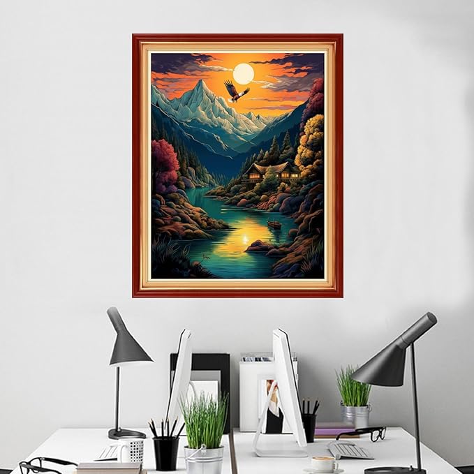 Foxhool Beginners Cross Stitch Kits Stamped Full Range of Embroidery Kits for Adults DIY Cross Stitches kit Embroidery Patterns for Needlepoint kit-Sunrise Scenery 16x20 inch