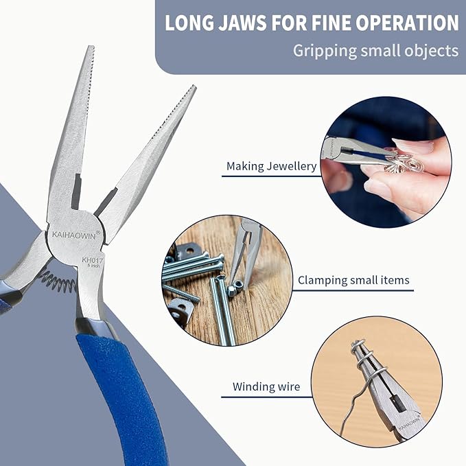 Mini Needle Nose Pliers 5"-2 Pack KAIHAOWIN Small Long Nose Pliers with Wire Cutters, Spring Loaded Thin Needle Nose Pliers, Precision Pliers Set for Crafts/Jewelry Making/Tiny Project