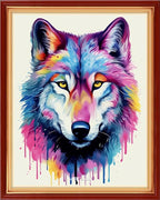 Joyhoor Cross Stitch Kits for Beginners Stamped Cross-Stitch Supplies Needlework preprint Embroidery Kits for Adults DIY Needlepoint Kits Embroidery Patterns 11CT-Rainbow Wolf 16x20 inchs