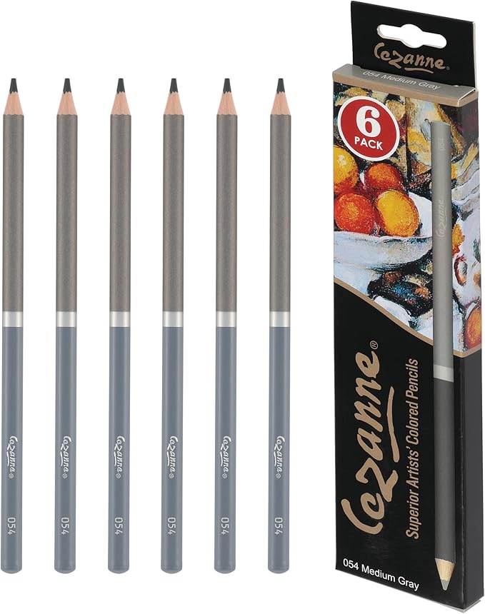 Creative Mark Cezanne Premium Colored Pencils Medium Gray 6 Pack - Highly-Pigmented Drawing Pencils - Coloring Pencils for Drawing, Blending, Coloring, and More