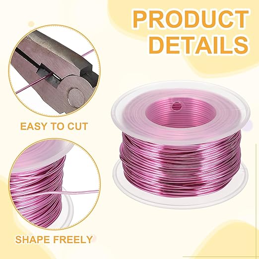 uxcell 18 Gauge / 1mm Anodized Aluminum Wire for Jewelry Craft Making, 102 Feet Bendable Flexible Wire for DIY Home Decor Gardening Sculpture, Dark Pink