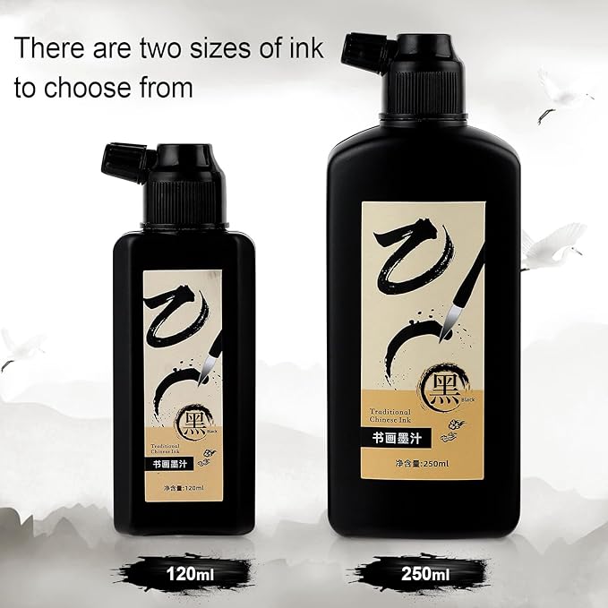 250 ML/8.8 OZ Calligraphy Ink - Versatile Elegance Chinese Brush Ink for Beginner Practice Traditional Art Works and Japanese Brush Black Ink