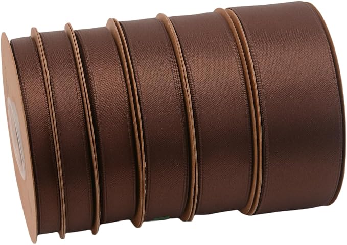 Double Side Satin Ribbon, Continuous 20 Yards,Use for Craft Bows Bouquet, Gift Wrapping, Wedding Decoration, Floral Arrangement (Coffee, 5/8 inch)
