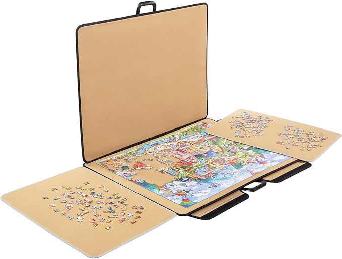 1000 Piece Portable Jigsaw Puzzle Board with Cover for Adults, Puzzle Case for Storage, 33.3'' x 23.6''Puzzle Mat with Sorting Trays, Non-Slip Surface