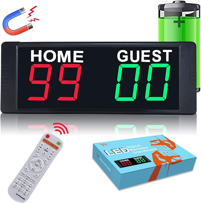 YZ Magnetic Battery Powered Cornhole Scoreboard,Portable Digital Scoreboard with Remote,Ping Pong Score Keeper with Buzzer,LED Electronic Scoreboard for Basketball/Baseball/Volleyball/Billiard Games