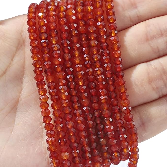 Natural Red Agate Beads 4x2mm 120pcs Faceted Rondelle Loose Semi Gemstone Beads for Jewelry Making Design