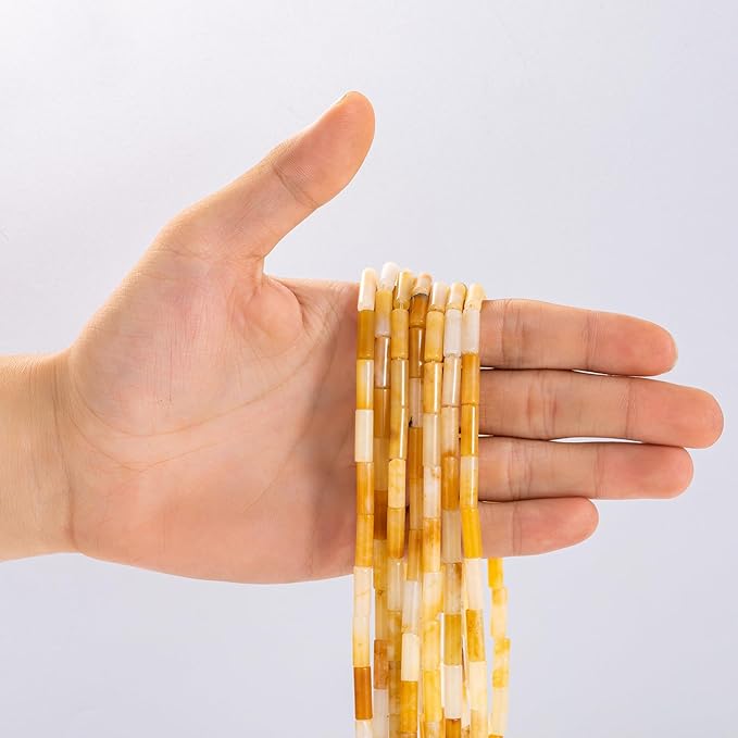 Natural Yellow Jade Cylinder Tube Beads 4x13mm 38cm/str Loose Semi Gemstone Stone Beads for Making Bracelets Necklace Earrings