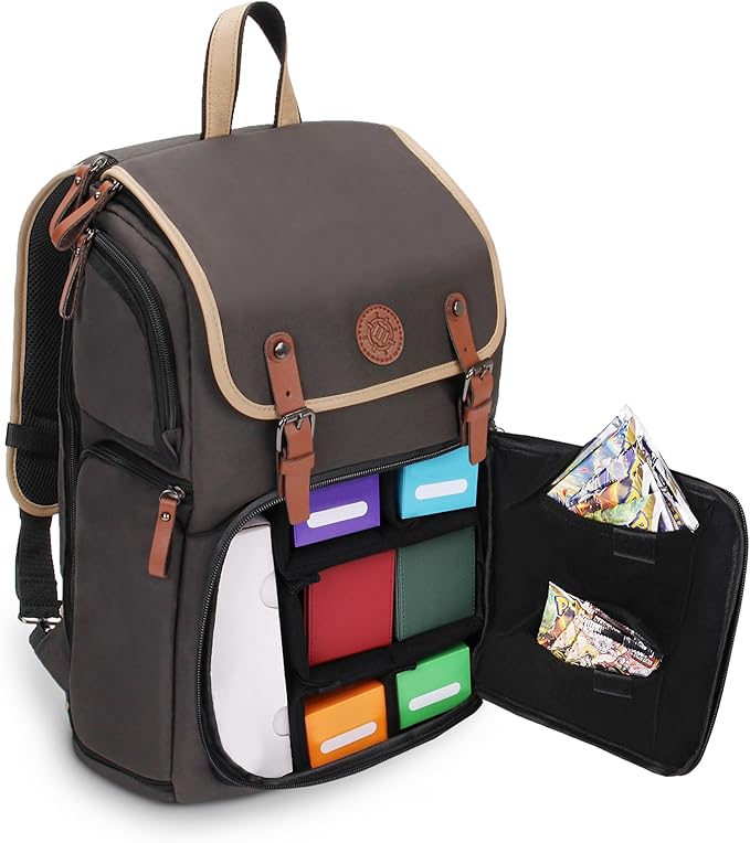 ENHANCE Designer Edition TCG Backpack - MTG Deck Bag Card Binder Space, TCG Deck Box Storage, MTG Playmat Holder - Card Storage Compatible with Magic the Gathering, Pokemon, Lorcana (Canvas Grey)
