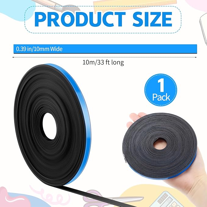 Magnetic Tape Roll Thin Strips, 0.39 Inch x 33 Feet Magnetic Board Dividers Whiteboard Graphic Decorative Tape Marking Line for Classroom Office Art Accessories(Blue)