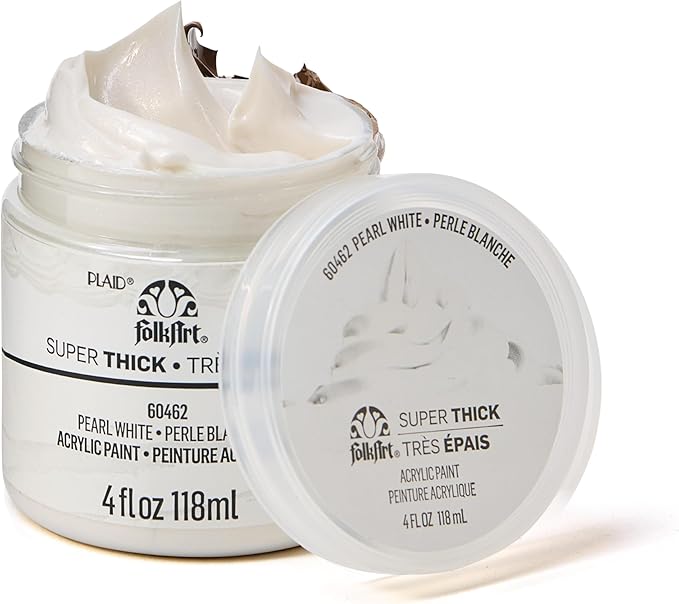 FolkArt Super Thick Acrylic Paint with a Textured Finish, Pearl White, 4 oz
