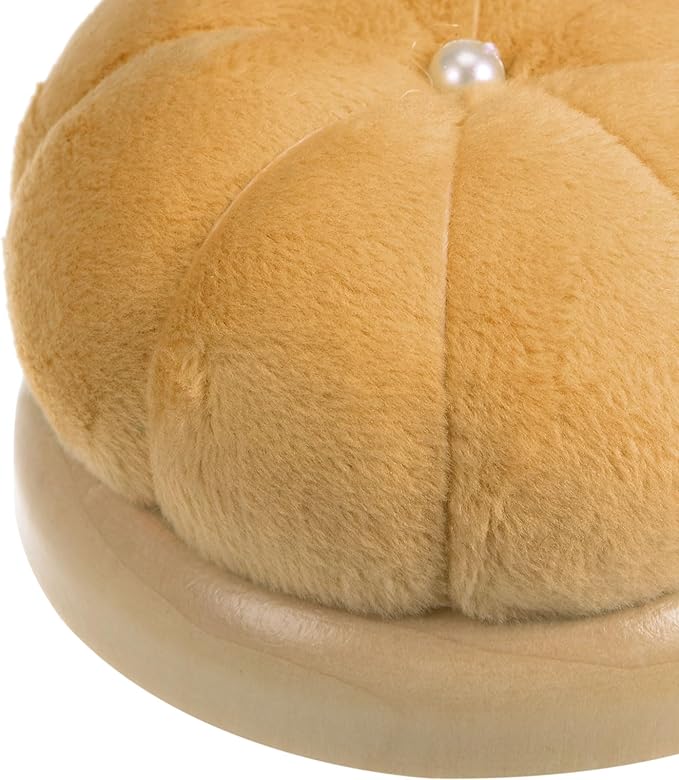 HARFINGTON Wooden Base Needle Pincushions Japanese Style Pin Cushions Round Pin Cushion Needle Holder for Sewing Quilting Needlework DIY Crafts, Khaki