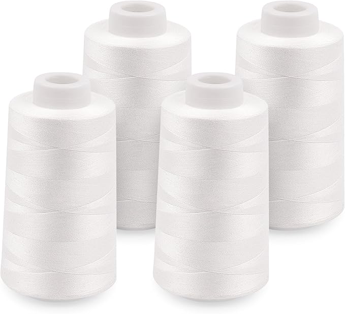 Serger Thread Cones 4 Pack of 3000 Yards Each, All Purpose White Sewing Thread, Polyester Thread 40S/2 White Thread for Sewing Serger&Overlock, Quilting, Piecing, Sewing Machine