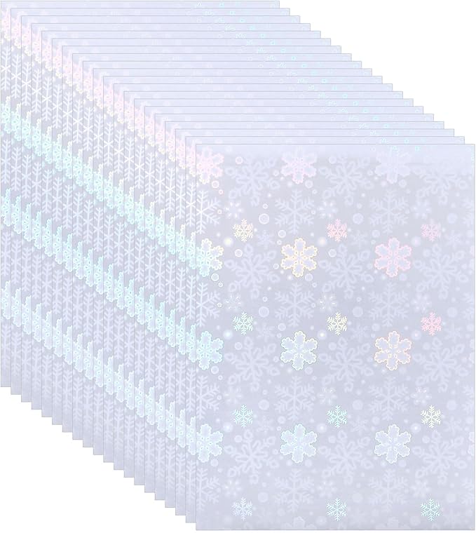 PATIKIL 8.3x5.8 Holographic Sticker Paper, 20Sheets A5 Polypropylene Self-Adhesive Transparent Waterproof Laminate Overlay Film for Photo Cards Scrapbook Decorations, Snowflake