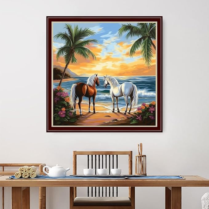Dimensean Stamped Cross Stitch Kits Full Range of Embroidery Patterns Starter Kits for Beginners Adult or Kids DIY Cross Stitches Needlepoint Kits 11CT- Seaside Steed 18x18 inch