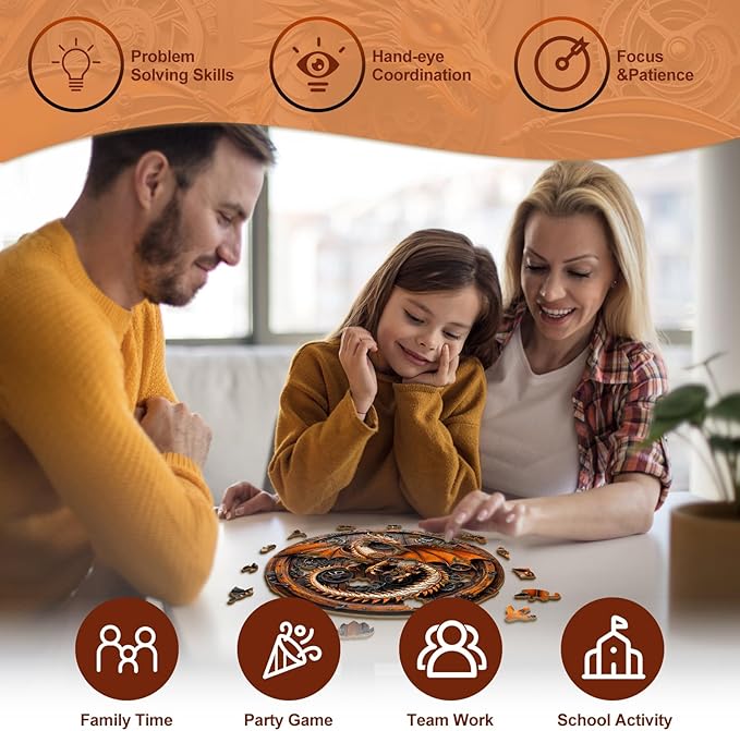 KAAYEE Wooden Puzzles for Adults, 3D Vision Mechanical Dragon Wooden Jigsaw Puzzles, Unique Shape Advanced Wood Puzzle Adult, Birthday Fathers Family Games (L-13.4 * 13.3in-300pcs)