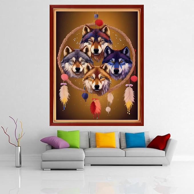 Dimensean Stamped Cross Stitch Kits Full Range of Embroidery Patterns Starter Kits for Beginners Adult or Kids DIY Cross Stitches Needlepoint Kits 11CT-Wolf Wind Chime 15.7x19.7 inch