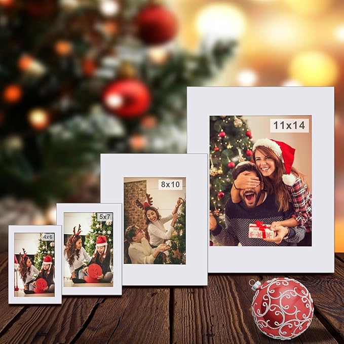Egofine Pack of 5 White Pre-Cut Mat Board 11x14 Picture Mat for 8x10 Photo with White Core Bevel Cut Mattes Sets. Includes 5 High Premier Acid Free Mats & 5 Backing Board & 5 Clear Bags
