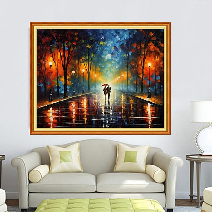 DMCVIVR Stamped Cross Stitch Kits for Adults Beginners Embroidery Kits 11CT Needlepoint Kits Cross Stitch Patterns Embroidery Patterns-Strolling on a Rainy Night 16x20 inch